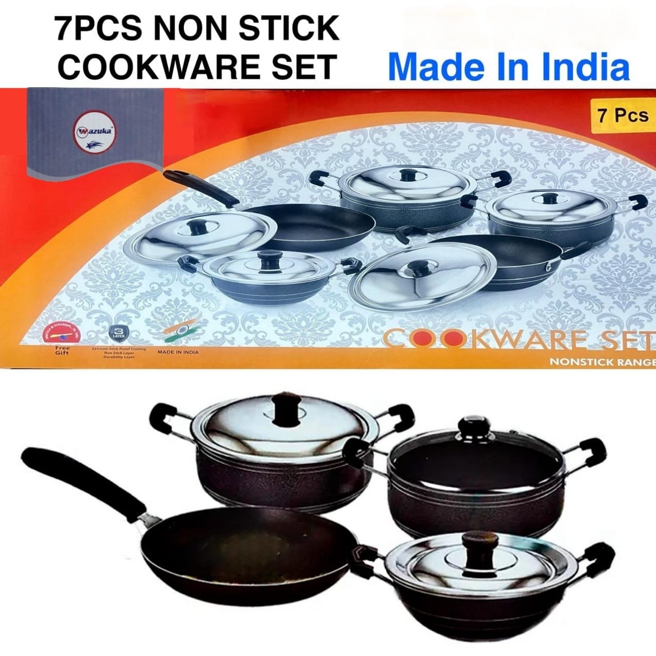 WAZUKA NONSTICK COOKWARE SET 7-PCS