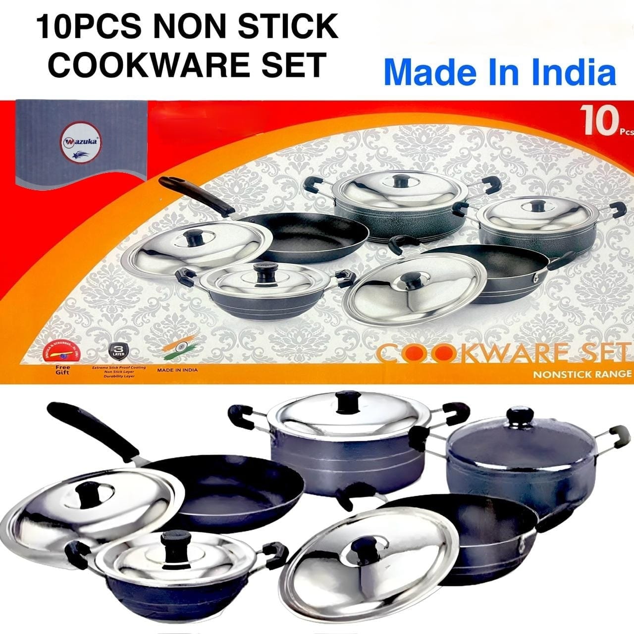 WAZUKA NONSTICK COOKWARE SET 10-PCS