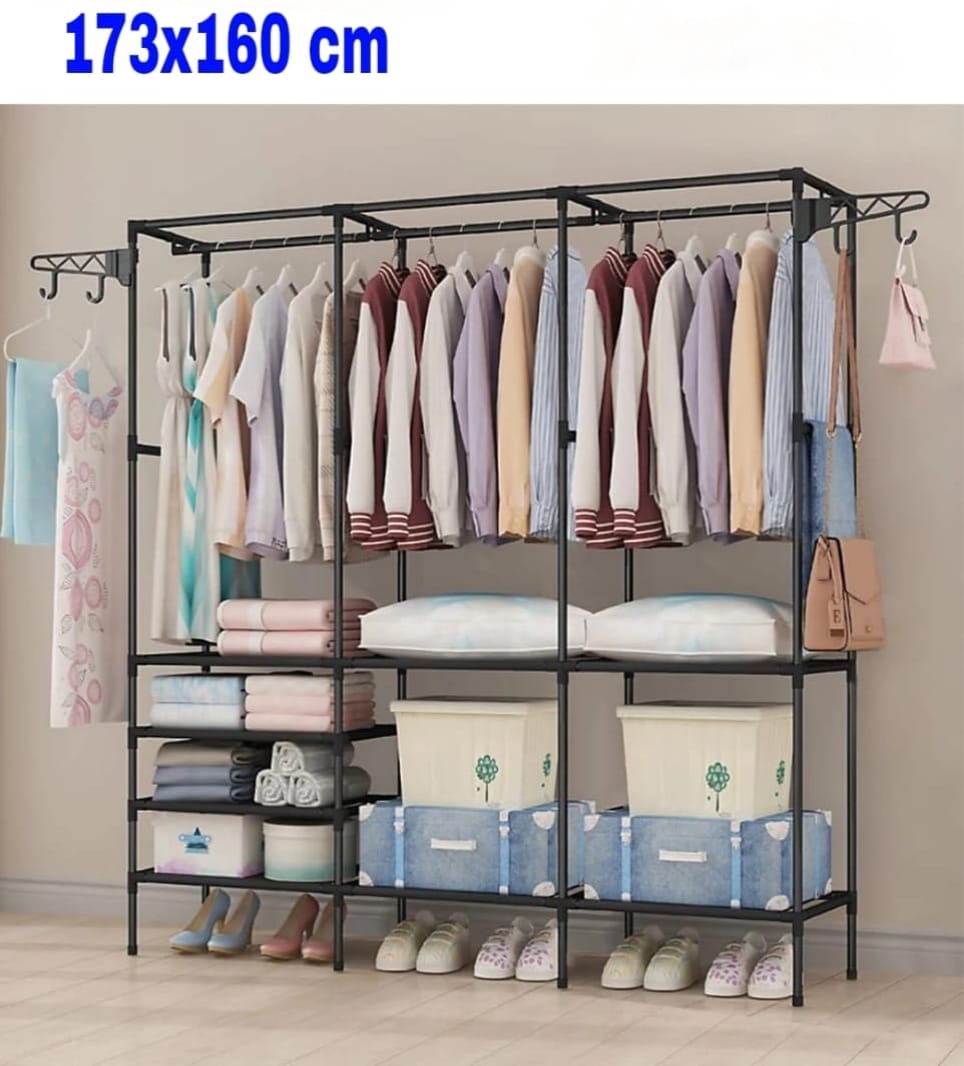 GARMENT RACK WITH SHELVES AND HANGING RODS