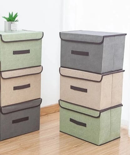 FOLDABLE FABRIC STORAGE BOX WITH LID
